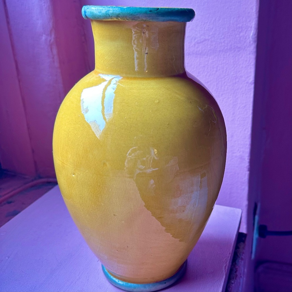 Moroccan bright yellow glazed vase